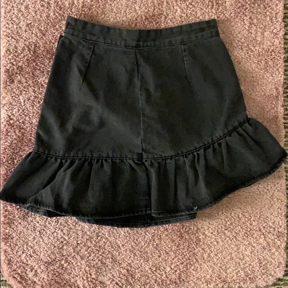 Black denim skirt ruffle detail